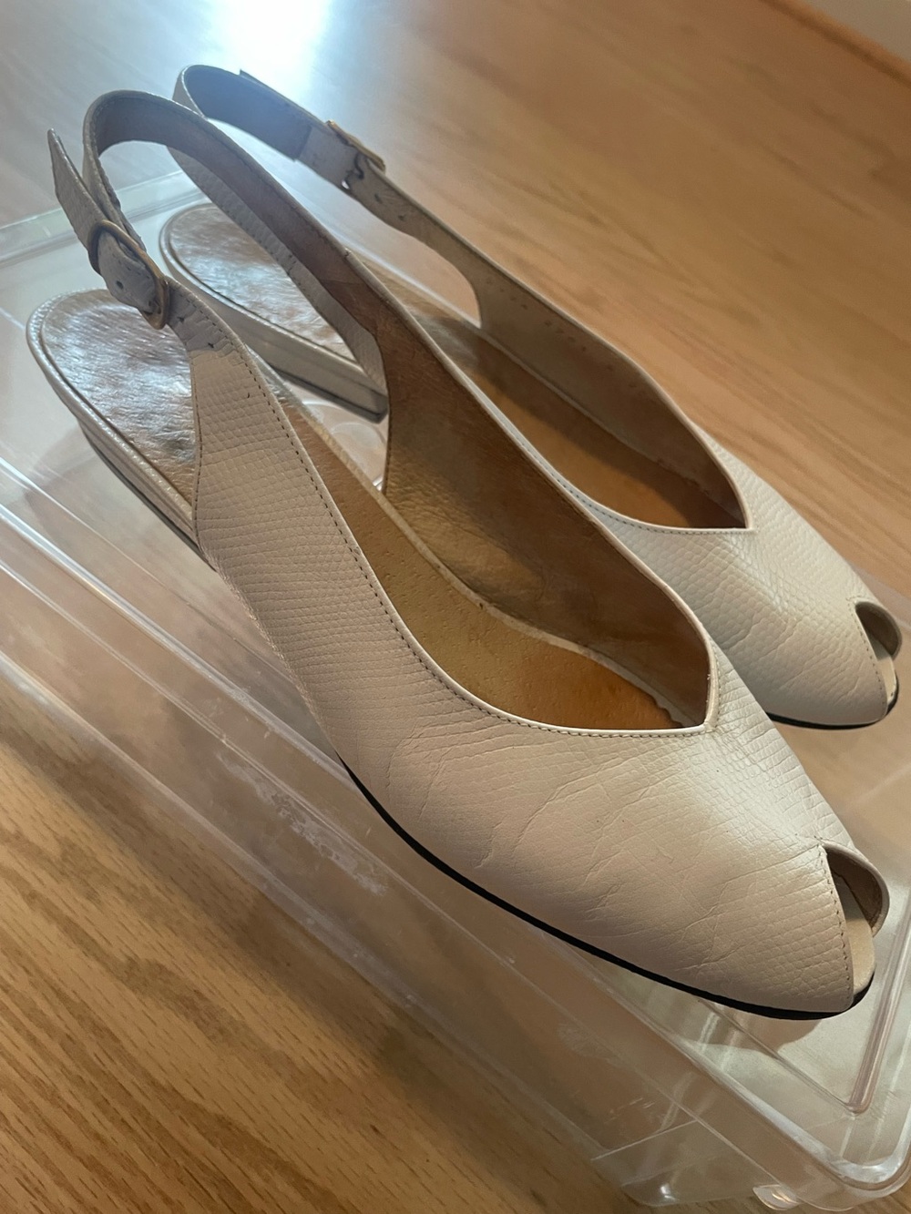 Classic White Peep-Toe Slingback Women's Flats by Bruno Magli